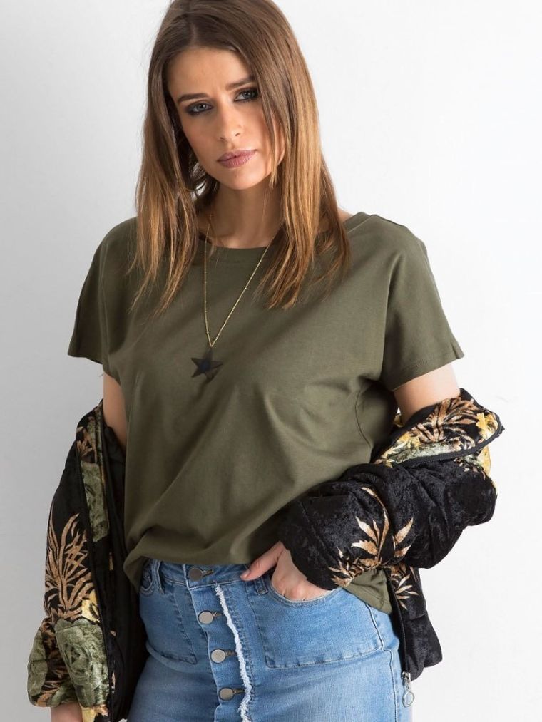 T-shirt damski, khaki, Basic Feel Good