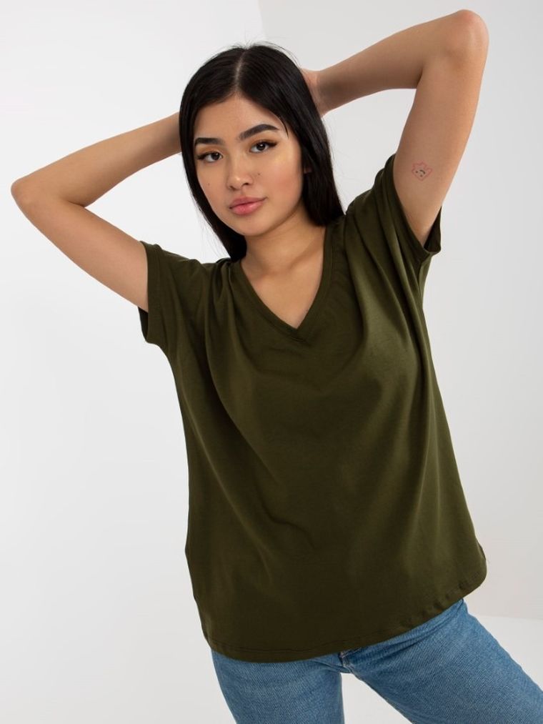 T-shirt damski, khaki, Basic Feel Good