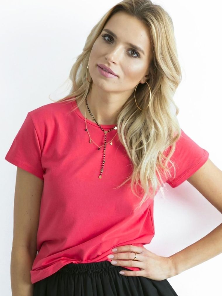 T-shirt damski, koralowy, Basic Feel Good