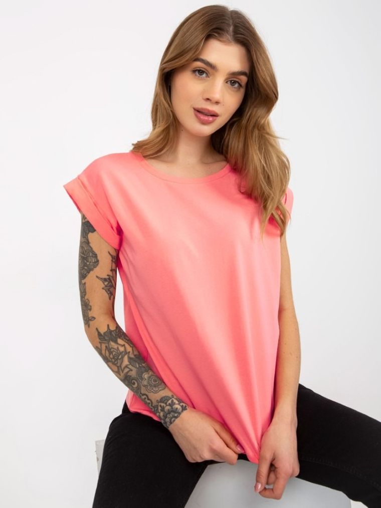 T-shirt damski, koralowy, Basic Feel Good