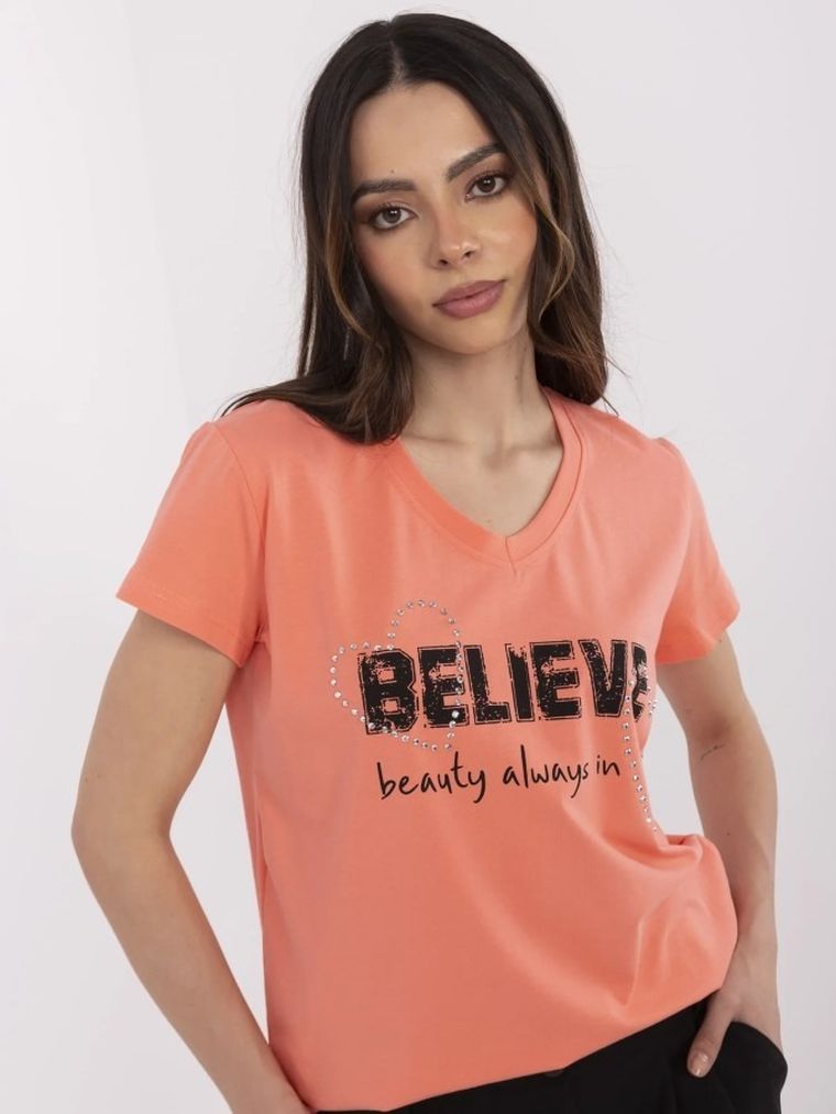 T-shirt damski, koralowy, Calimera