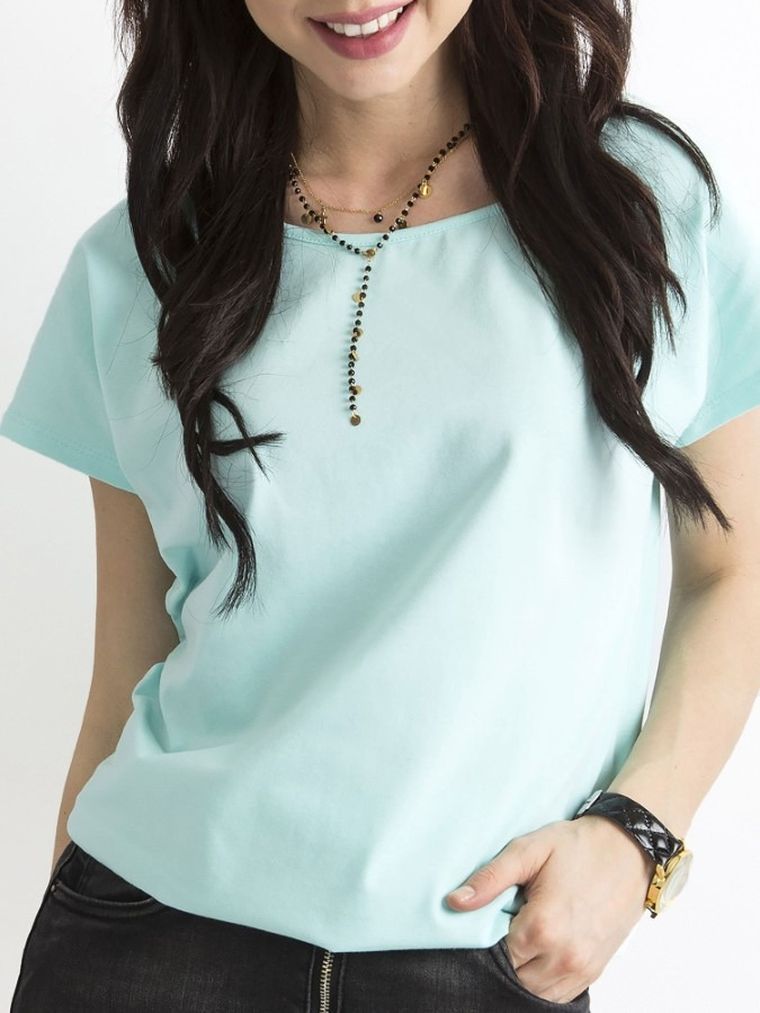T-shirt damski, miętowy, Basic Feel Good