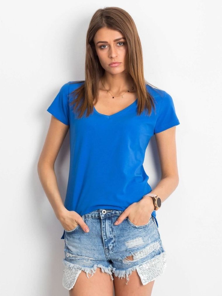 T-shirt damski, niebieski, Basic Feel Good