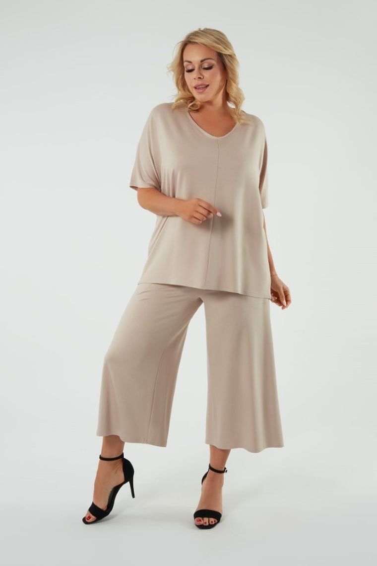 T-shirt damski, plus size, beżowy, Soler, Italian Fashion