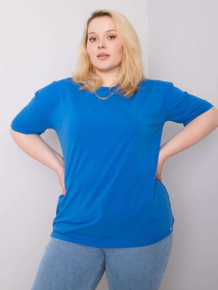 T-shirt damski, plus size, niebieski, Basic Feel Good