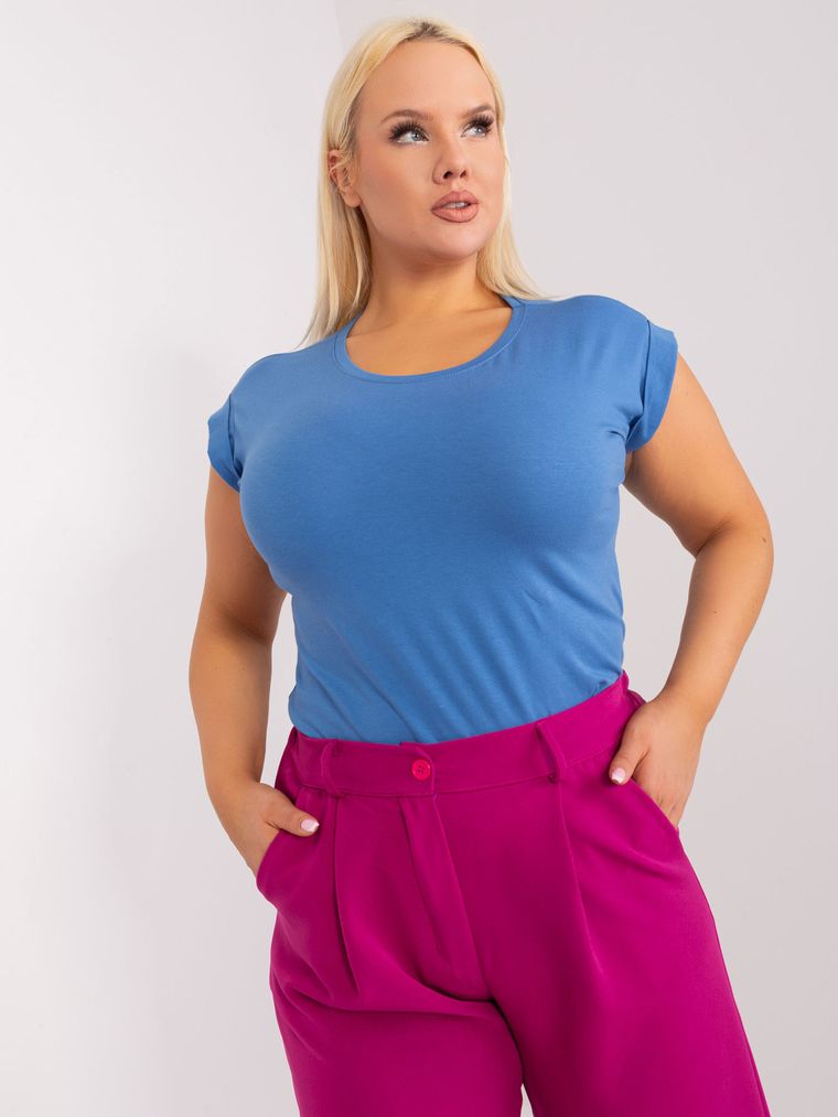 T-shirt damski, plus size, niebieski, Basic Feel Good