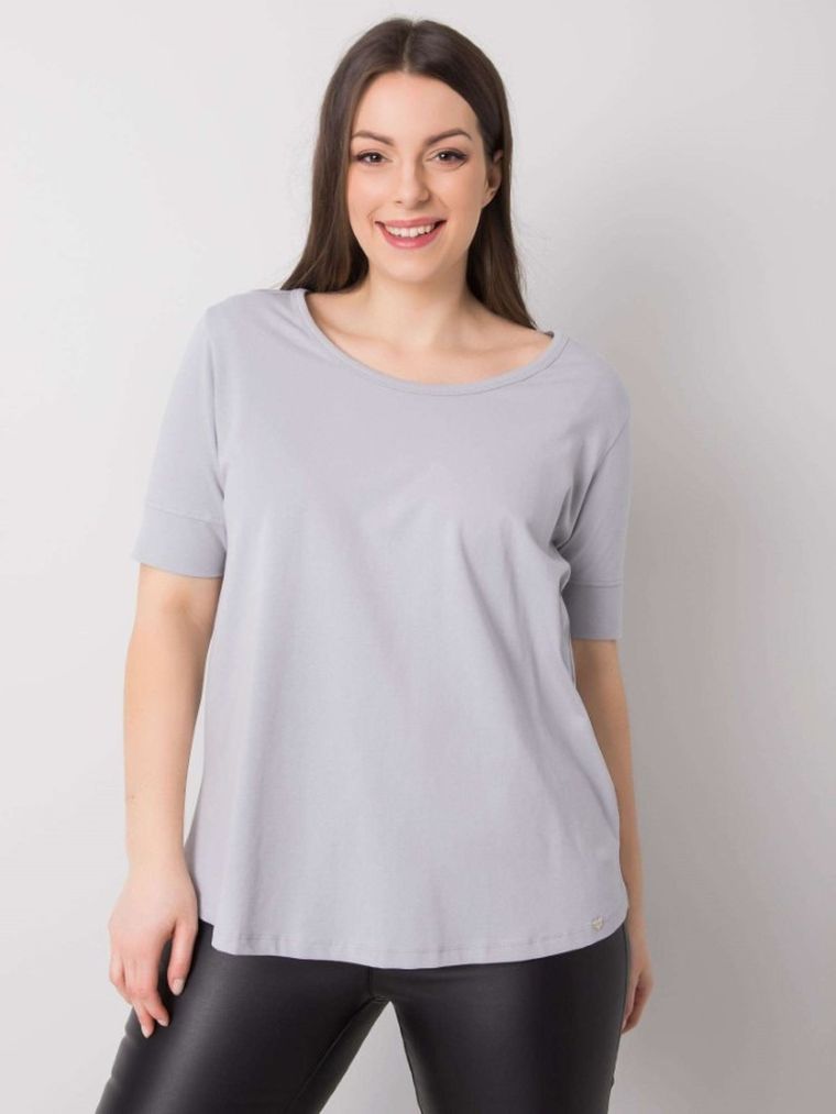 T-shirt damski, plus size, szary, Basic Feel Good
