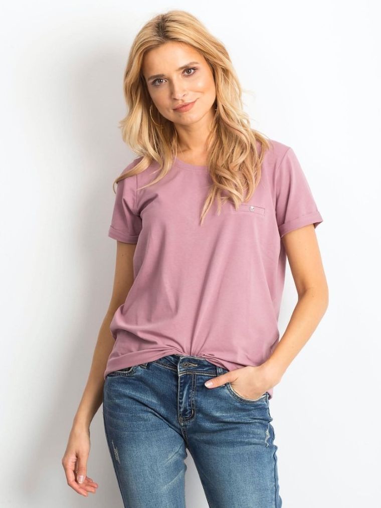 T-shirt damski, różowy, Basic Feel Good