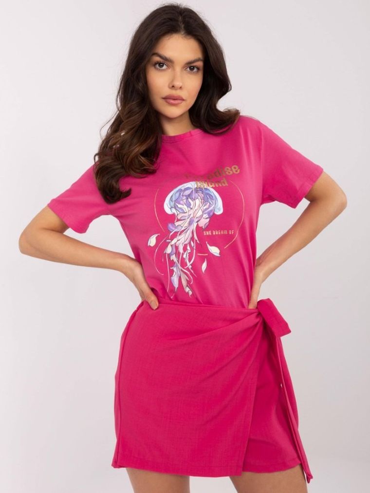 T-shirt damski, różowy, Calimera