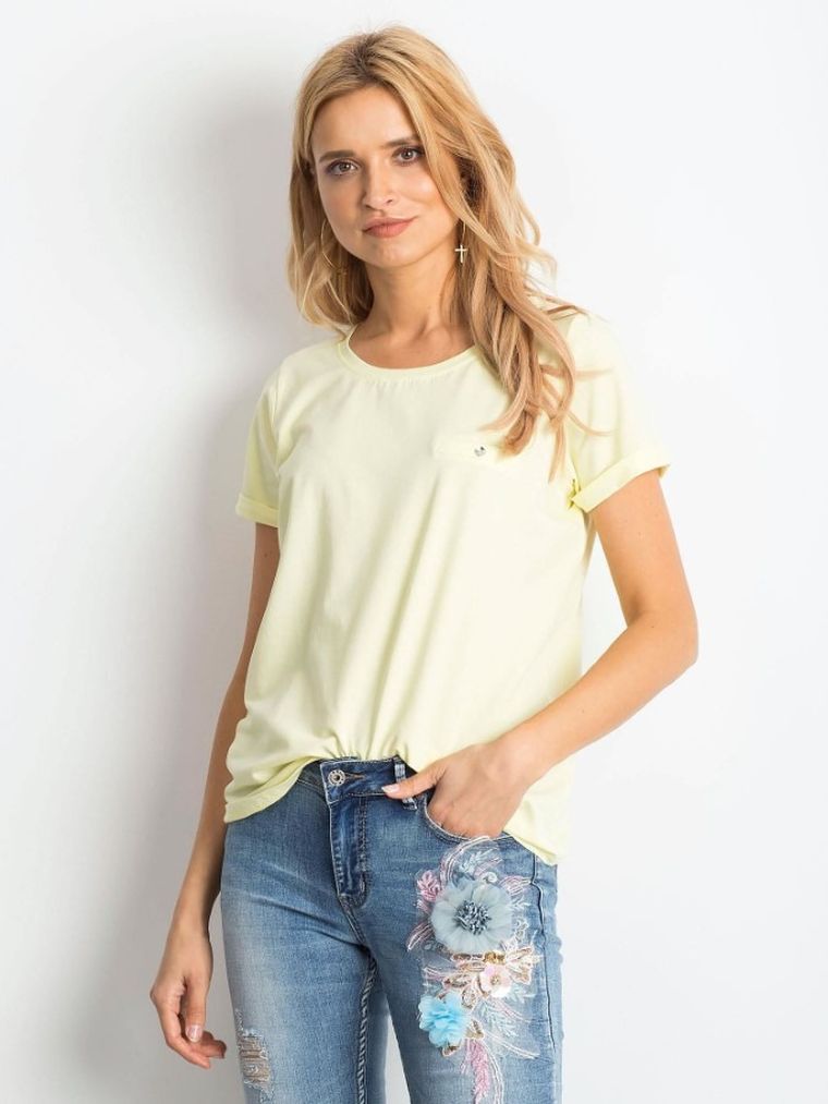 T-shirt damski, żółty, Basic Feel Good