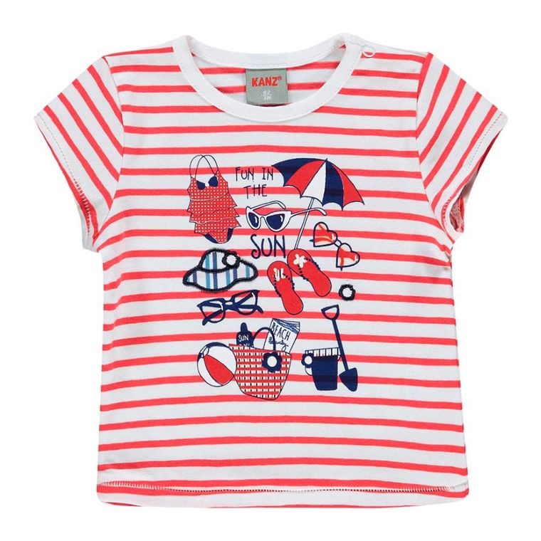 T-shirt dziewczęcy, biało-czerwony, Kanz