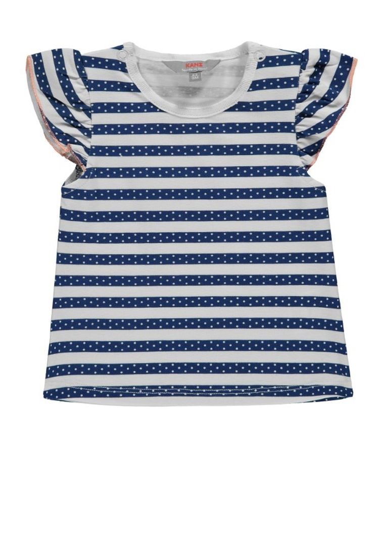 T-shirt dziewczęcy, biało-granatowy, Kanz