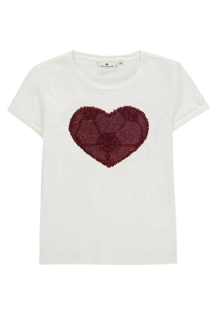 T-shirt dziewczęcy, biały, dwustronne cekiny, Tom Tailor