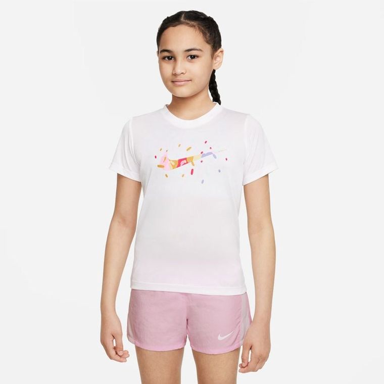 T-shirt dziewczęcy, biały, Nike Dri-Fit