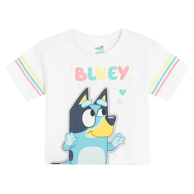 T-shirt dziewczęcy, crop top, biały, Bluey, Licence Brand