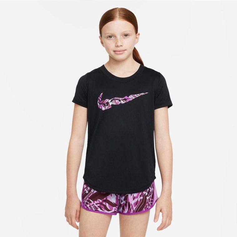 T-shirt dziewczęcy, czarny, Nike Dri-Fit