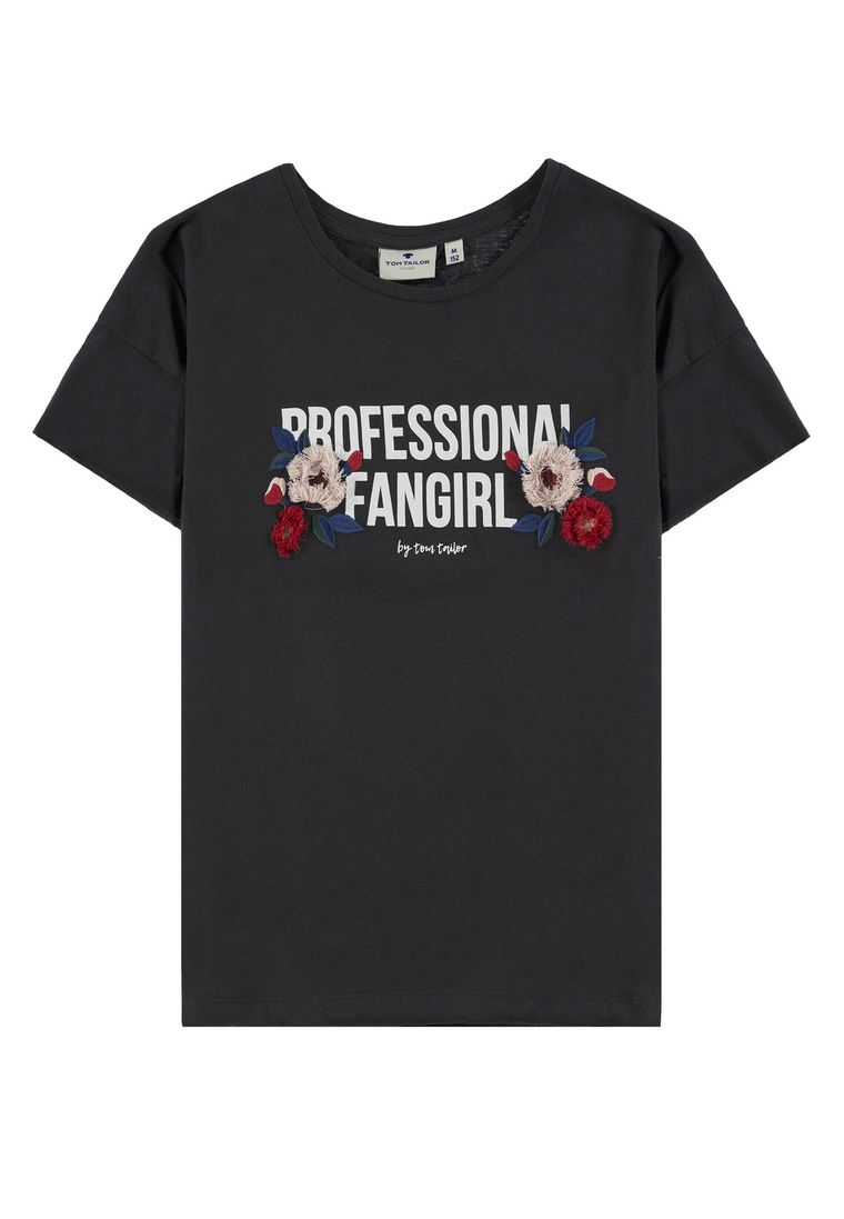 T-shirt dziewczęcy, grafitowy, Tom Tailor