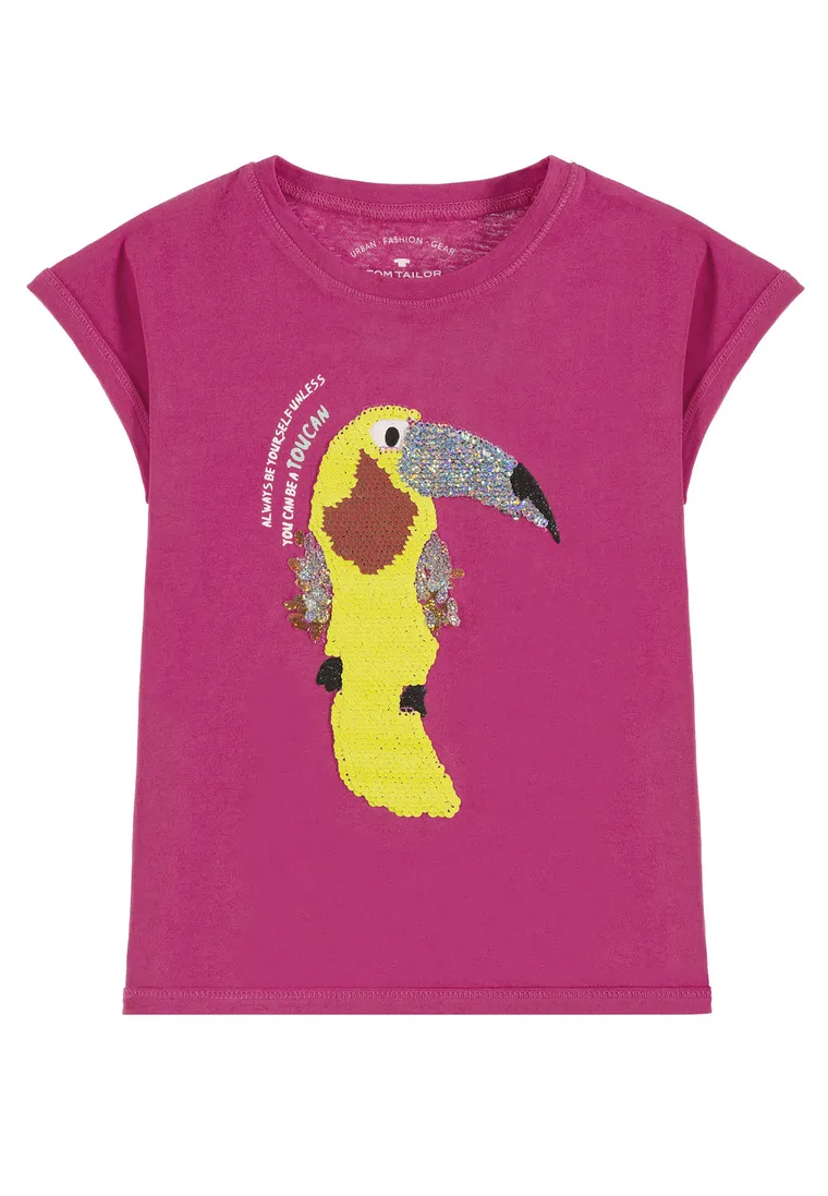 T-shirt dziewczęcy, różowy, dwustronne cekiny, Tom Tailor