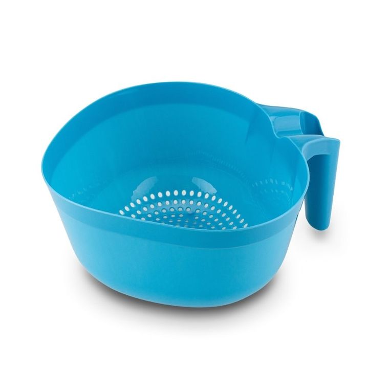 Tadar, cedzak durszlak kuchenny z rączką, niebieski, 26-22,5-11,5 cm