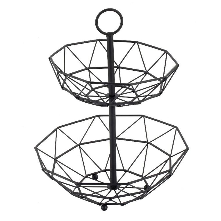 Tadar, duży, koszyk na owoce, dwupoziomowy, czarny, 29,5-38 cm