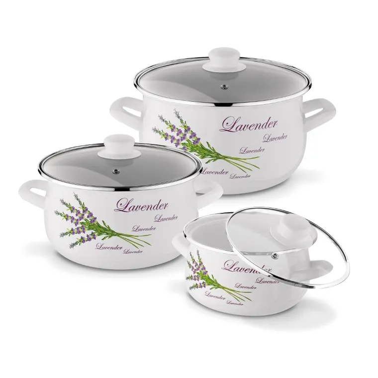 Tadar, komplet garnków emaliowanych, lawenda, 6 elementów