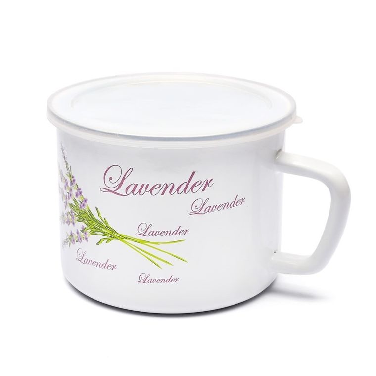 Tadar, lawenda, kubek emaliowany z pokrywą, 12 cm, 1,0l