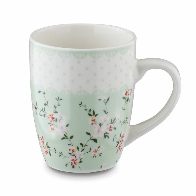 Tadar, New Bone China, kubek porcelanowy, Chica, zielony, kwiatki, 350 ml