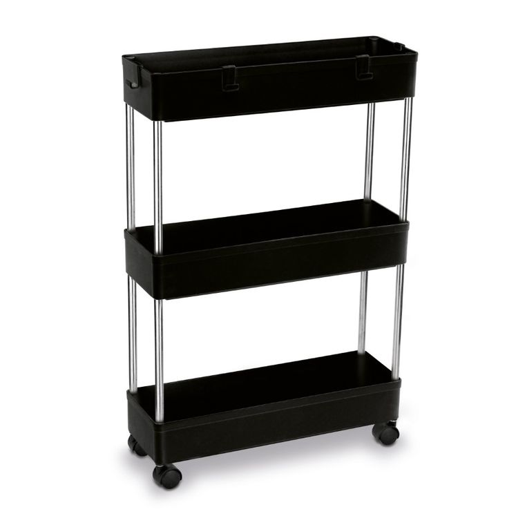 Tadar, organizer, regał łazienkowy na kółkach, 3 poziomowy, czarny, 40-13,5-61 cm
