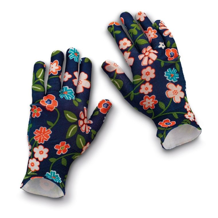 Tadar, rękawica ogrodowa M, 2 szt., 22 cm, kwiatki granatowa