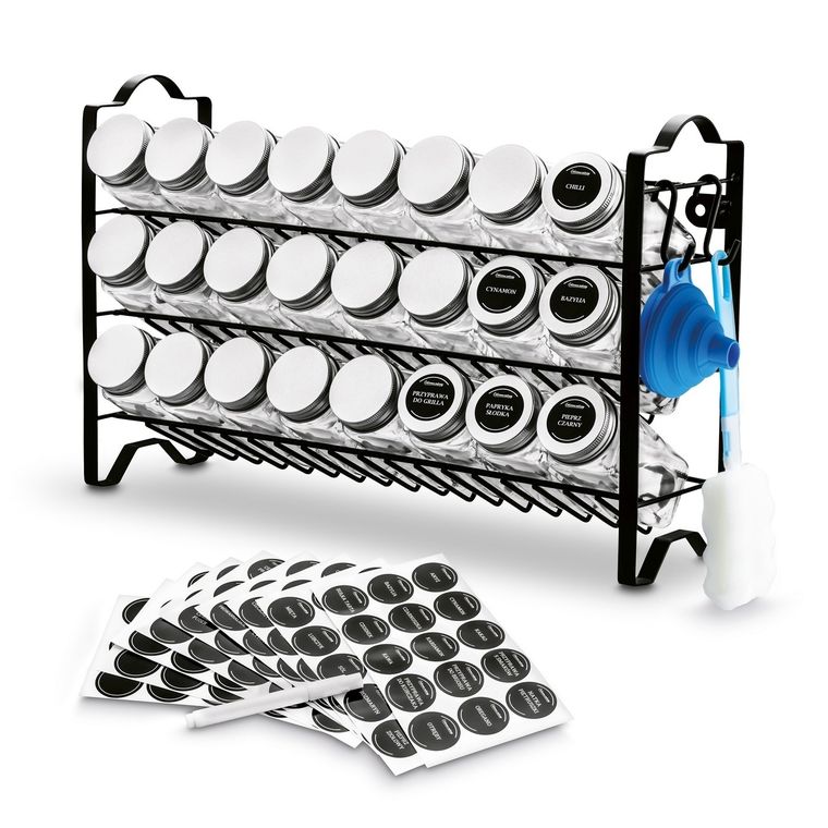 Tadar, Sabores, stojak na przyprawy, 24 pojemniki, 135 etykiet, lejek, szczotka, pisak