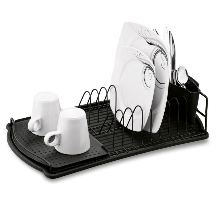 Tadar, suszarka do naczyń z tacą i ociekaczem, czarna, 47,5-26,5-11 cm