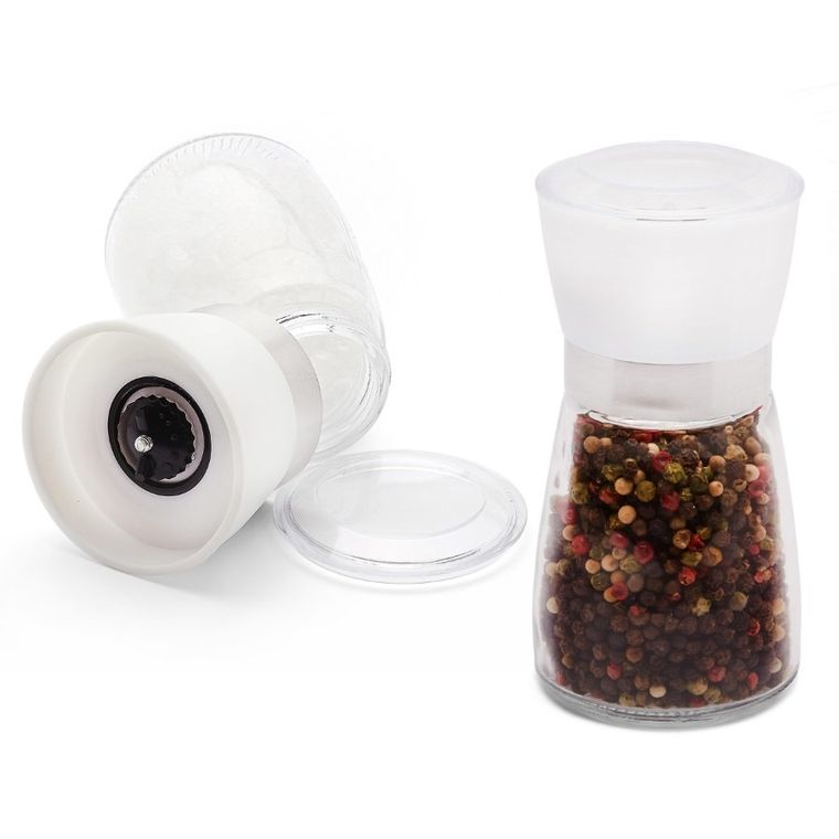 Tadar, szklany młynek ręczny do soli i pieprzu, biały, 170 ml