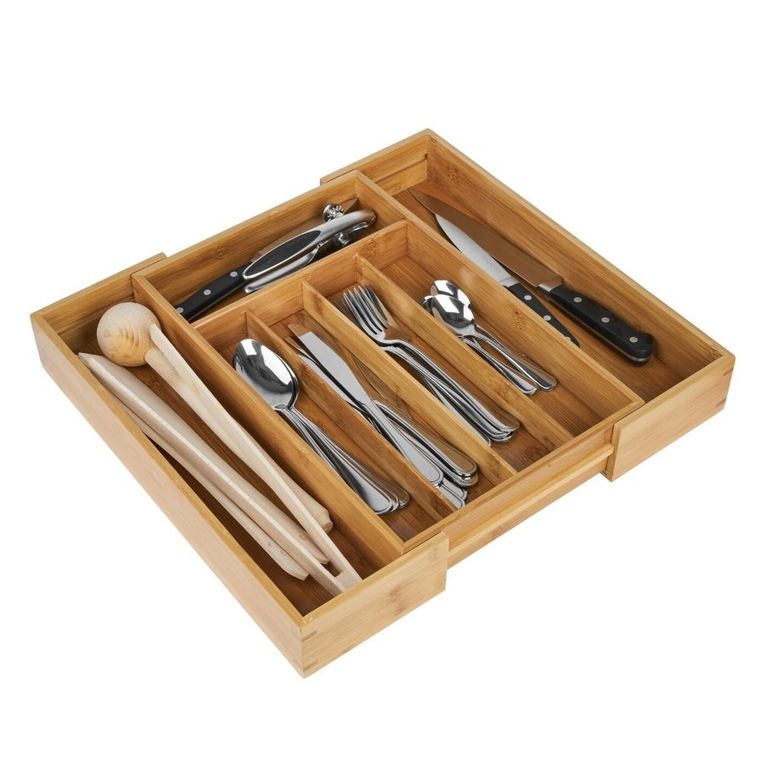 Tadar, wkład do szuflady na sztućce, regulowany, bambusowy, 26,5-42,6-40,5-6,5 cm
