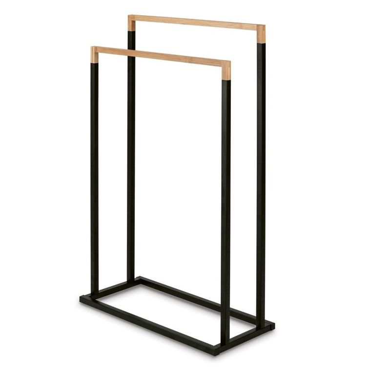Tadar, Wood, wieszak na ręczniki, stojący, czarny, 45-21,5-76 cm
