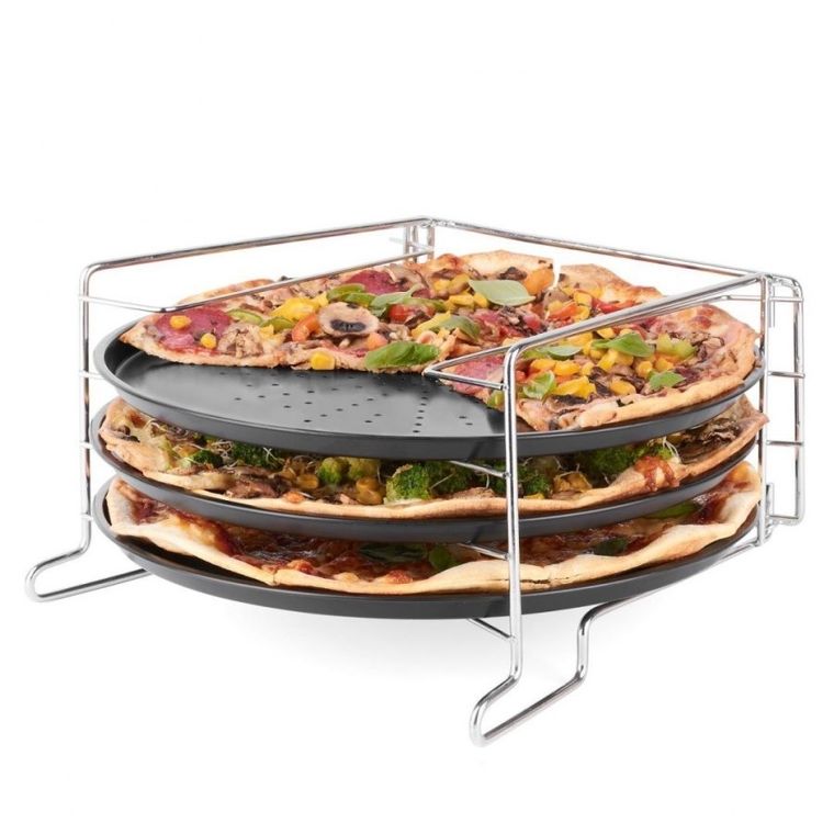 Tadar, zestaw, 3 blach do pieczenia pizzy na stelażu