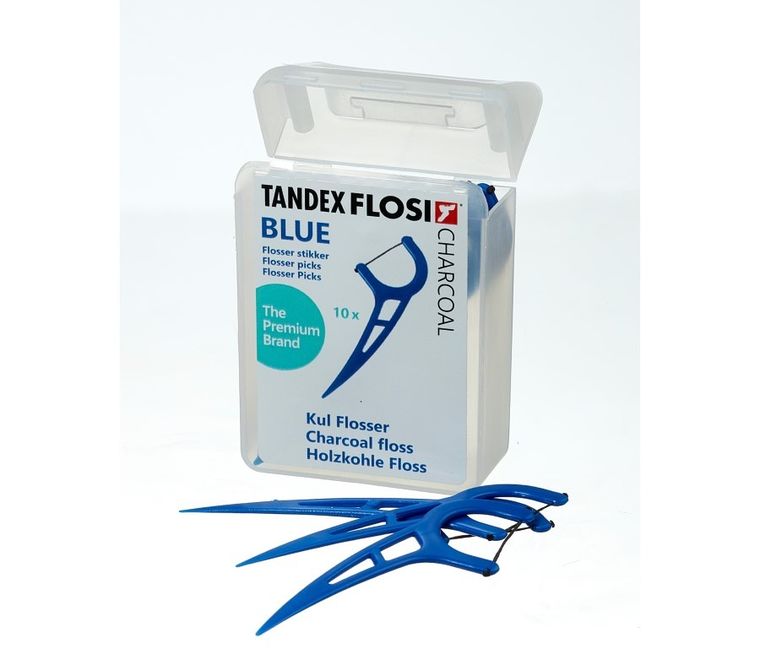 Tandex, Flosi Flosser, nicio-wykałaczki z nitką węglową, niebieskie, 10 szt.