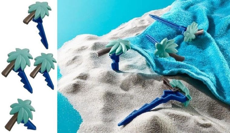 Tchibo, śledzie do ręcznika plażowego, niebieskie palmy, 4 szt.