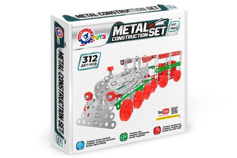 TechnoK, klocki konstrukcyjne, metalowe, pociąg, 312 elementów
