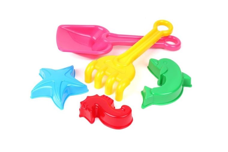 TechnoK, zestaw do piasku, łopatka, grabie i foremki
