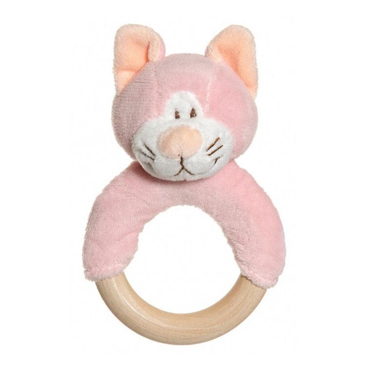 Teddykompaniet, Diinglisar, kot, grzechotka drewniana, różowy, 12 cm