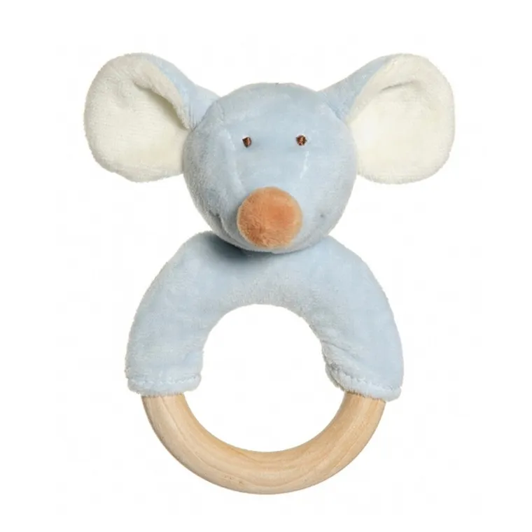 Teddykompaniet, Diinglisar, myszka, grzechotka drewniana, niebieska, 12 cm