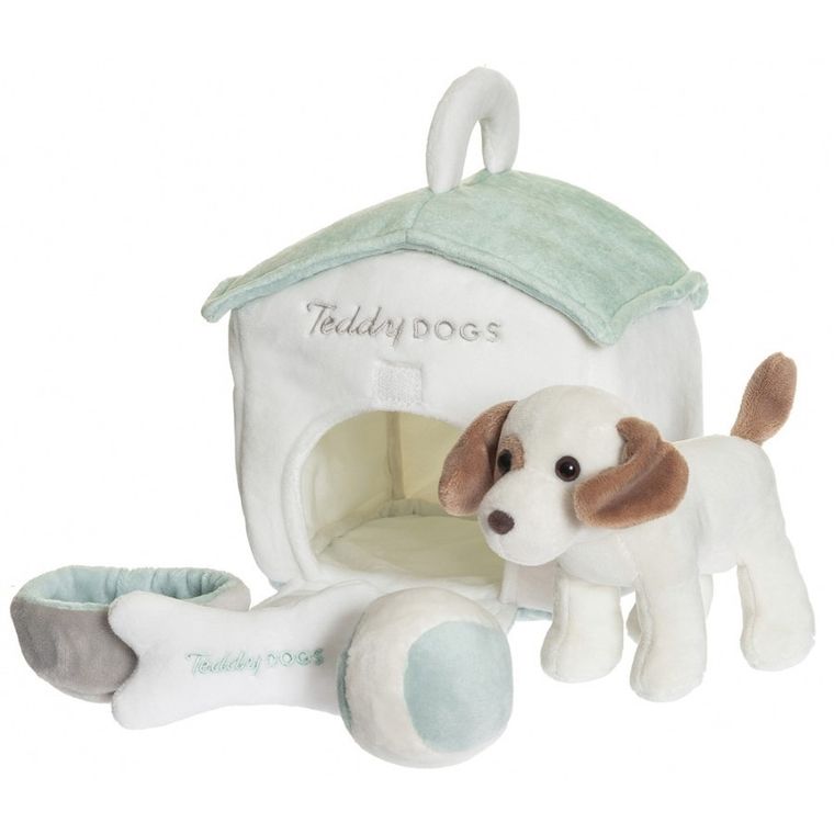 Teddykompaniet, Teddy Dogs, pluszowy piesek z budą i akcesoriami, 19-21-23 cm
