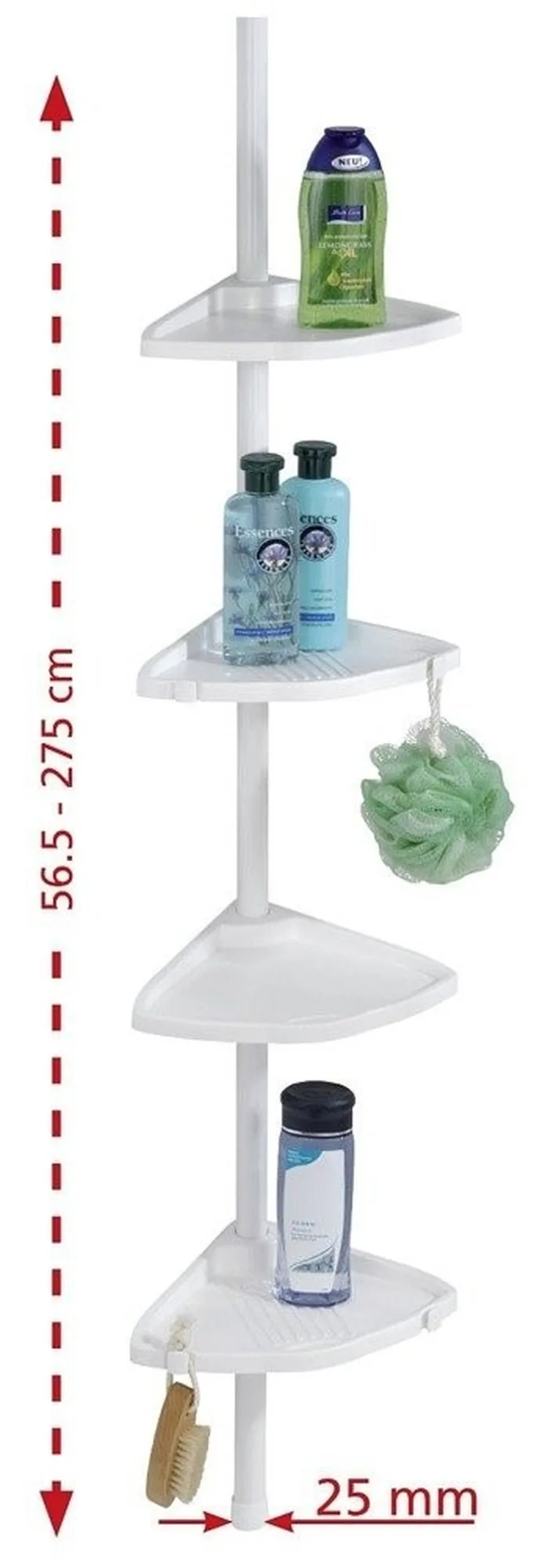 Teleskopowa półka łazienkowa XXL, narożna, 4 poziomy