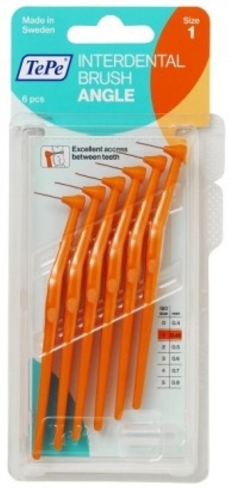 TePe, Angle, szczoteczki do przestrzeni międzyzębowych, 0,45 mm, pomarańczowe, 6 szt.