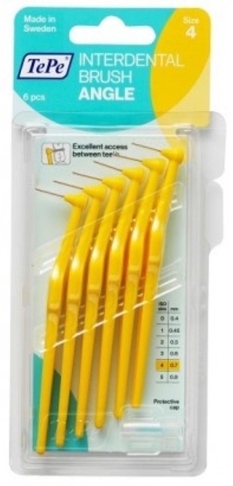 TePe, Angle, szczoteczki do przestrzeni międzyzębowych, 0,70 mm, żółte, 6 szt.
