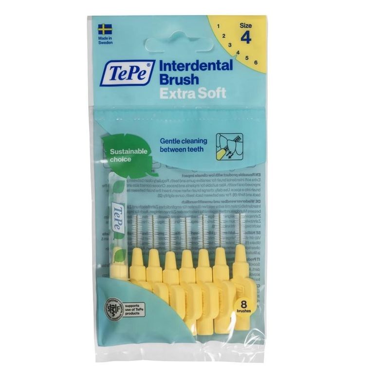TePe, Extra Soft, szczoteczki do przestrzeni międzyzębowych, 0.7 mm, jasnożółte, 8 szt.
