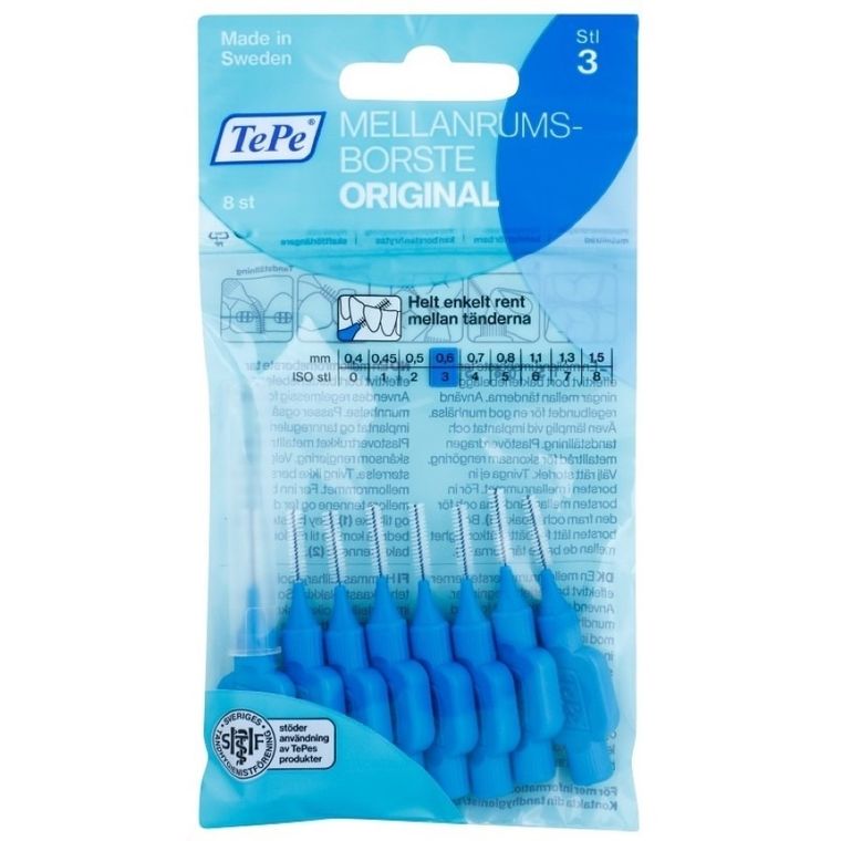 TePe, Oryginal, szczoteczki do przestrzeni międzyzębowych, 0,6 mm, niebieski, 8 szt.