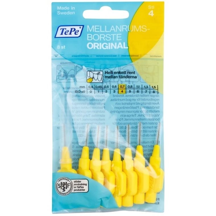 TePe, Oryginal, szczoteczki do przestrzeni międzyzębowych, 0,7 mm, żółte, 8 szt.