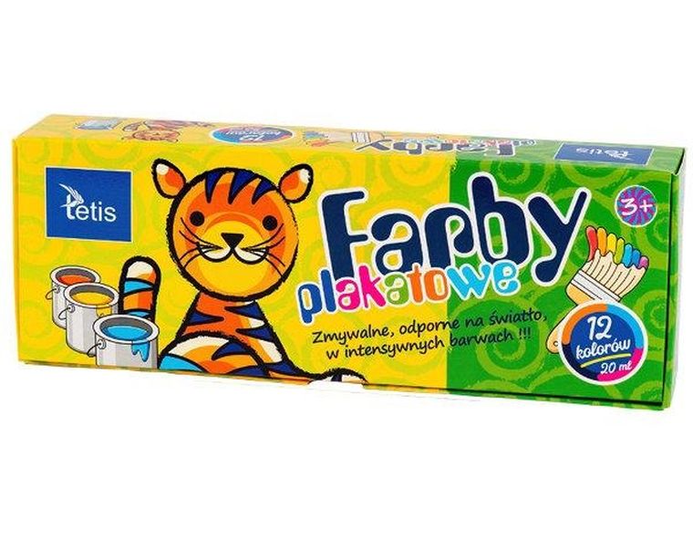 Tetis, farby plakatowe, 20 ml, 12 kolorów