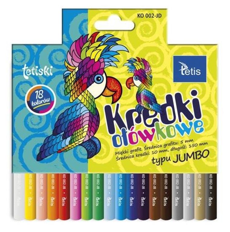 Tetis, Jumbo, kredki, okrągłe, 18 kolorów